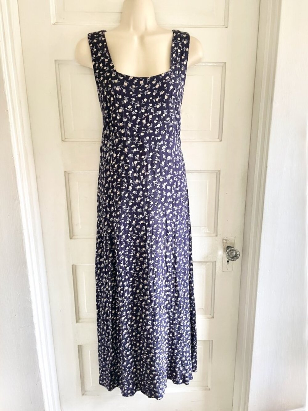 Vintage 90s Rabbit Rabbit Rabbit Blue Floral Maxi Dress 14 (M)